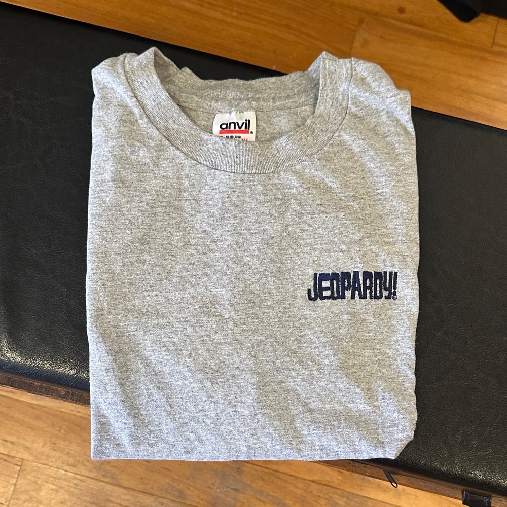 90’s Vintage Anvil Grey Embroidered Jeopardy! Men's T-Shirt
